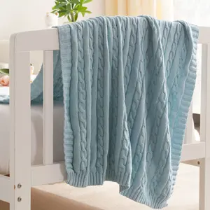 NTBAY Cotton Cable Knitted Toddler Blanket