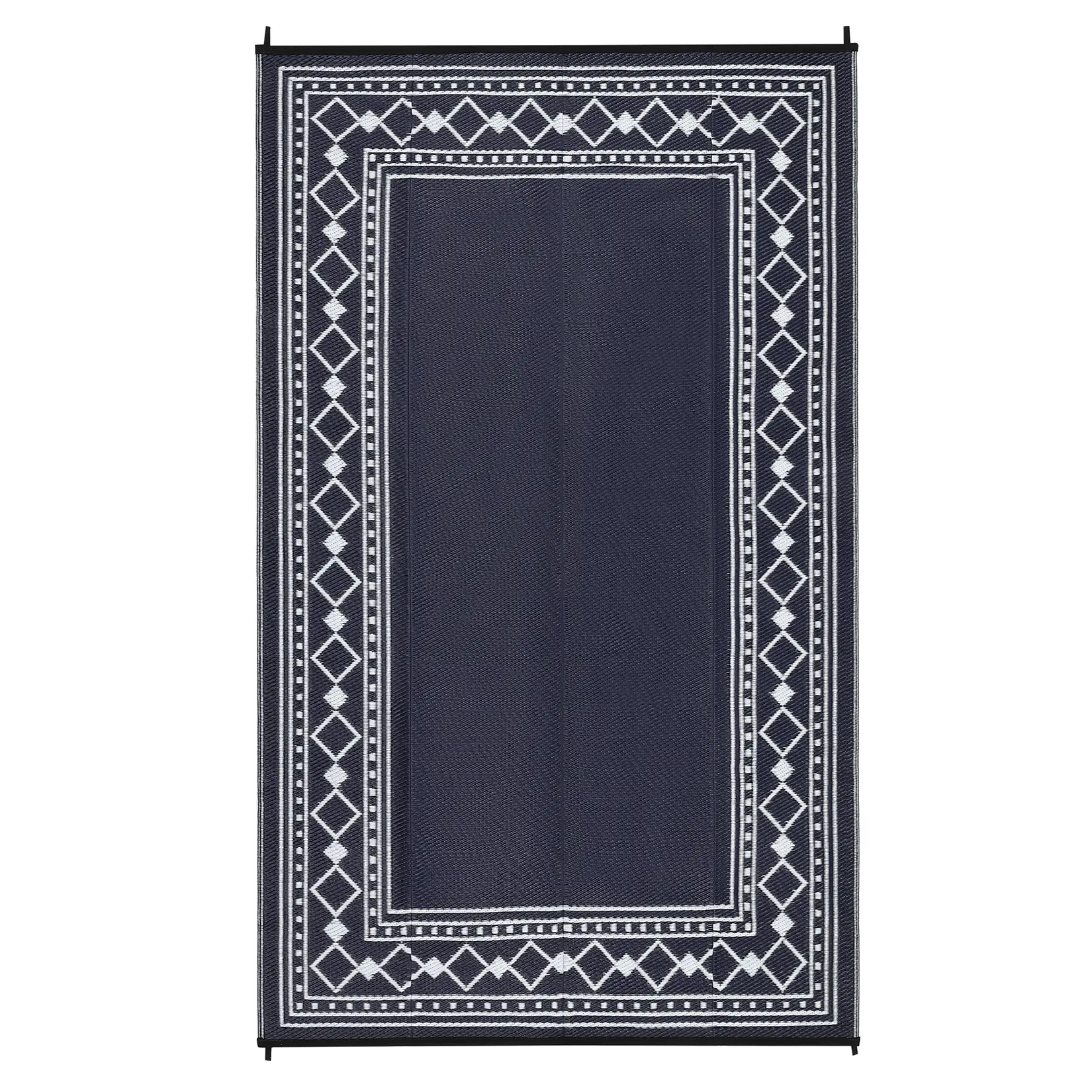 9 x 18 ft Actual Size Waterproof Area Rug, Plastic Rectangular Mat with Black, Blue & White Rhombus Geometric Pattern for Beach, Patio, Waterproof Area Rugs, Rv Outdoor Rug