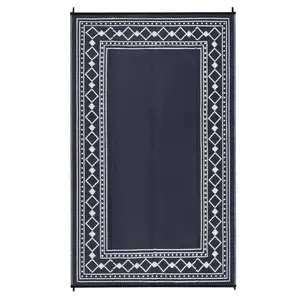 9 x 18 ft(actual size) Plastic Black Blue White Rectangular Beach Front Porches Patio Picnic RV Camping Garage Rhombus Geometric Area Rug