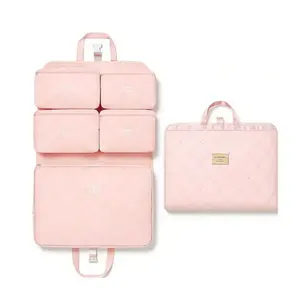 Hanging Travel Organizer with Compression Packing Cube, Multi-Layer Storage for Socks Underwear & Bras, Foldable Luggage Organizer for Suitcase and Carry-On Travel  storage bag portable cosmetic large capacity storage bag set toiletry lightweight