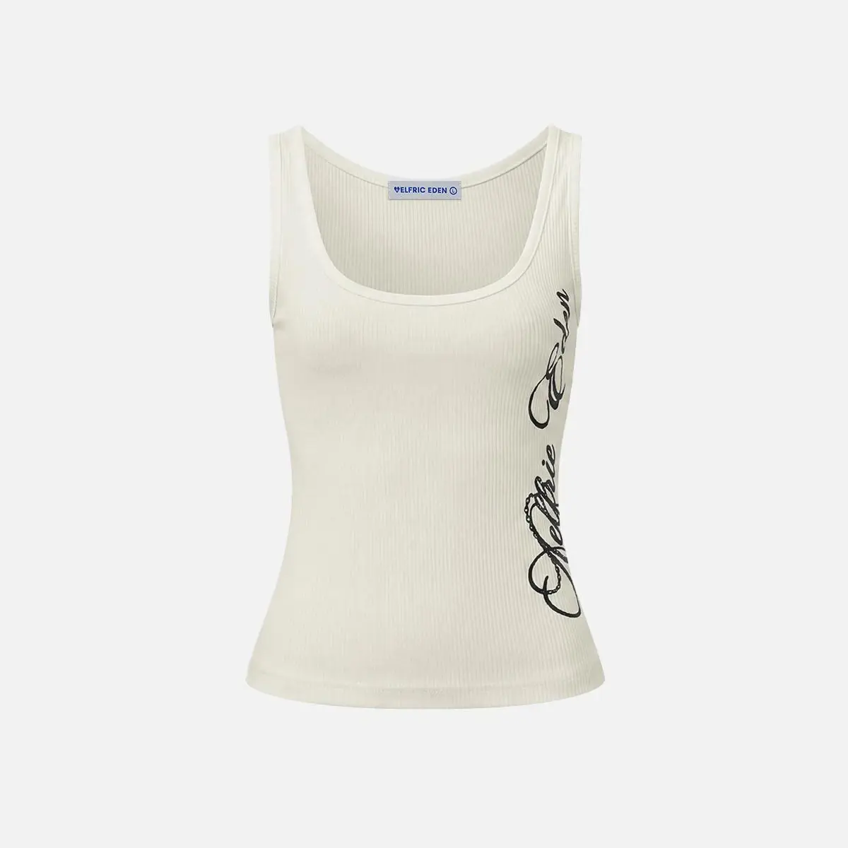 Aelfric Eden Script Embroidered Fitted Tank Top Vintage Script Embroidery U-Neck Silhouette Soft Women Retro Tank Top