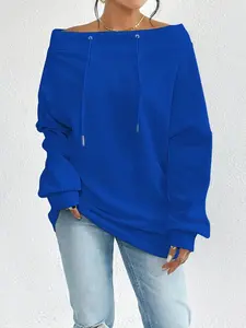 Women's Casual One Shoulder Oversized Sweatshirt, Breathable Lightweight Hoodie, Pure Color Loose Fit Pullover for Daily Wear, Comfortable Fashion Top
