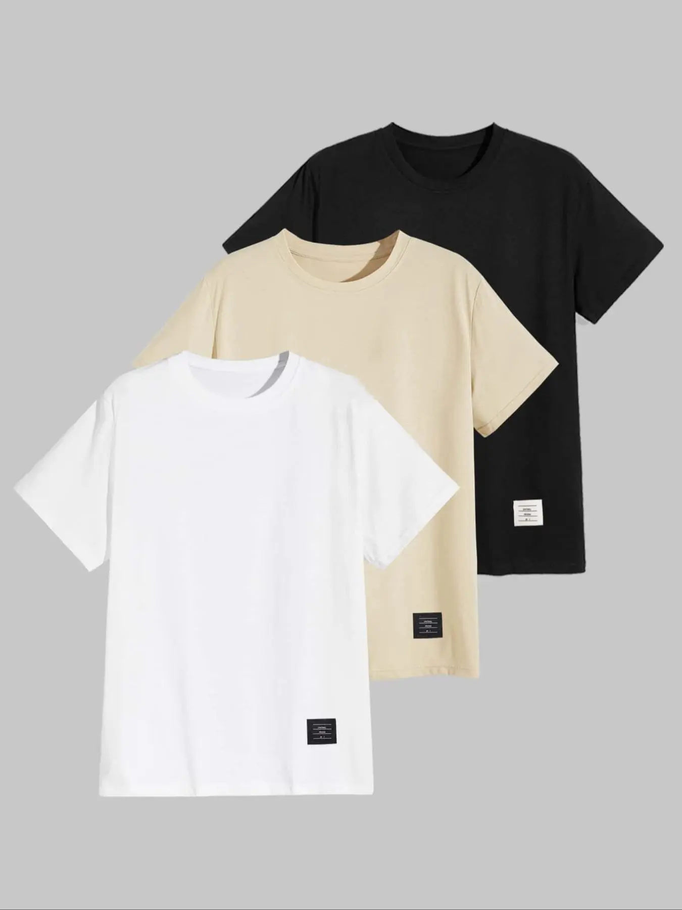 Men's Solid Patched Round Neck Short Sleeve Tee, Streetwear Regular Fit Casual T-shirt, Summer Outfits 2024, T Shirts for Men, Men Summer Clothing