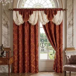 2pcs Fancy Jacquard Curtains with Attached Valance