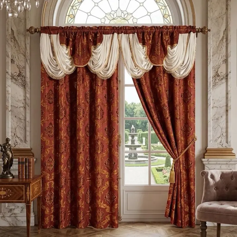 2pcs Fancy Jacquard Curtains with Attached Valance