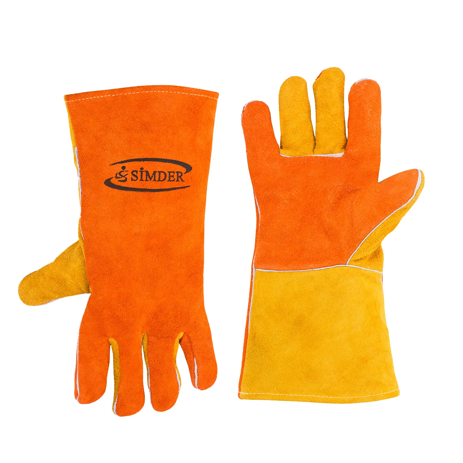 Simder Heat-Resistant Full-Grain Leather Welding Gloves - Protective, Reinforced, Spark-Proof, Durable, Flexible Work Gloves for Welding, Grinding (Welder Gift)