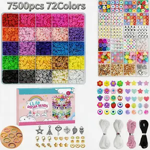 Clay Beads 7500 Pcs Friendship Bracelet Making Kit,2 Boxes 24 Colors Polymer Heishi Beads with Letter Beads for Jewelry Making, DIY Arts and Crafts Gifts Toys for Girls Age 4+