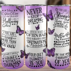 [Purple Butterfly Tumbler] 20oz Stainless Steel Purple Butterfly Inspiration Tumbler - 1pc Insulated Straight Water Cups With Lid And Straw - Summer Winter Drinkware, Outdoor Travel Accessories