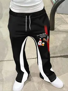 Men's Loose Fit Christmas Mickey Print Pants, Casual Sporty Streetwear, Fitted Hip-Hop Vintage Long Pants, All Seasons Fashion