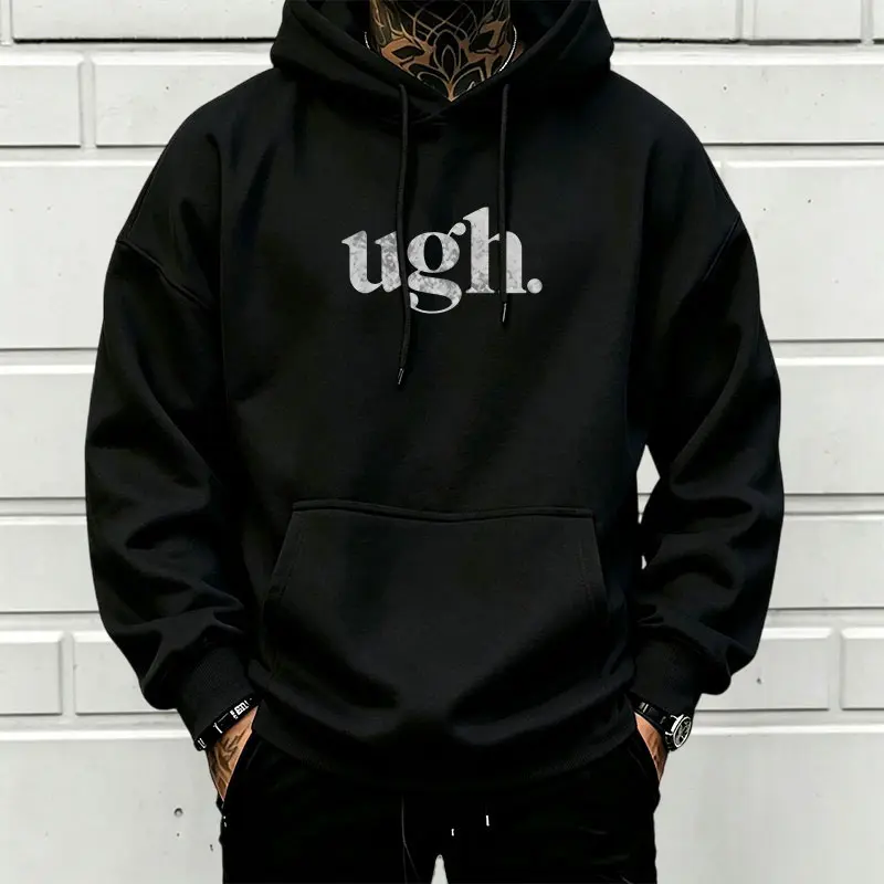 Unisex vintage distressed letter print pullover hoodie — men’s top, long sleeves, casual, minimalist niche-style slogan, clean American-inspired fit sweatshirt [Runs small, order one size up]