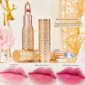 Transferproof Clear Color Changing Lipstick, Color-Changing Lipstick, Autumn and winter moisturizing,Transparent Crystal Flower and Jelly Ph Lipsticks,3.5g, ideal for Blend Gift