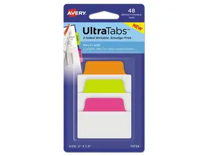 Ultra Tabs Repositionable Tabs, 2 X 1 1/2, Neon: Green, Orange, Pink, 48/pack