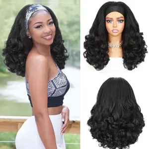Women's Headband Wig, Long Curly Wig for Women in Black and Brown, Voluminous Natural Fashion Small Curl Synthetic Hair Full Head Wig Easy To Wear For Daily Life Party Street Style