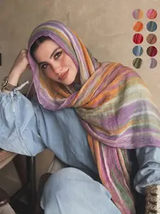 1 pc Stylish New Design Natural Wrinkled Texture Gradient Tie-Dye Print Muslim Headscarf Shawl Scarf Elegant Printed Modal Hijab