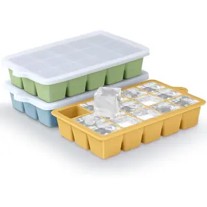 Trays 3Packs, Easy Release  Molds with Lid, Freezer Stackable Ice Maker for ,  ,  (3, Blue+Green+Yellow)