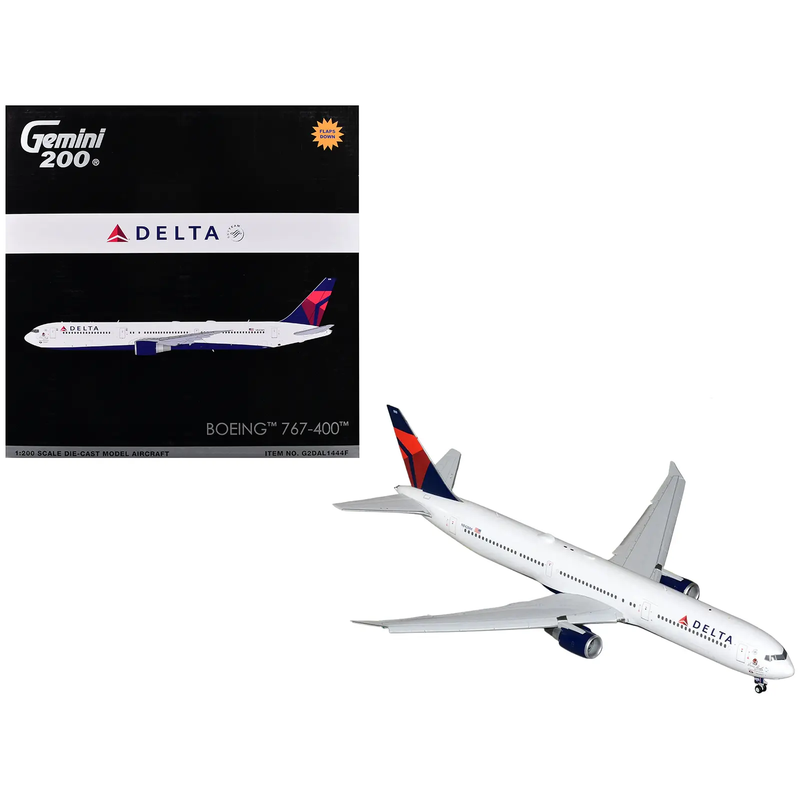 Boeing 767-400ER Commercial Aircraft with Flaps White with Blue and Red Tail 1/200 Diecast Model Airplane by GeminiJets