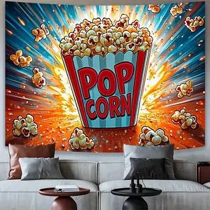 1pc Popcorn Party Banner - Vibrant Polyester Decoration for Birthdays, Holidays, and Anniversaries, No Power Required, Indoor/Outdoor Use, Celebration Decoration | Vibrant Design | Easy Setup Banner, Popcorn Party Decorations Ornaments White