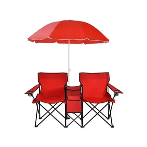 New 2024  Costway Portable Folding Picnic Double W Umbrella Table Cooler Beach Camping Chair Room Organizer Storage