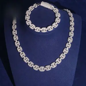 [ICE HUE]18K Gold Vacuum Plated S925 with 5A+ Sri Lanka Moissanite Independent Station Hot Sale Luxury Micro Inspired Fashion New 12mm Cuban Necklace for Women & Men 925 Silver Inlaid VVS Moissanite European and American Hip Hop Collarbone Chain, Daily We