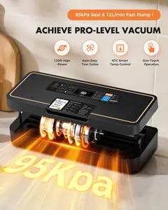 Vacuum Sealer for Food 95kPa 135W 12L/min Fast-Sealing Machine with AutoTear-Cut Digital Timer Built-in Cutter Bag Storage One Bag Roll 9-in-1 Compact Design
