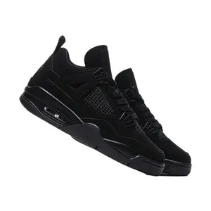 Unisex All Black Retro Basketball Sneakers Timeless Monochromatic Design Breathable Mesh Upper Visible Air Cushion Sole Non-Slip Casual Athletic Shoes Plus Size 36-48