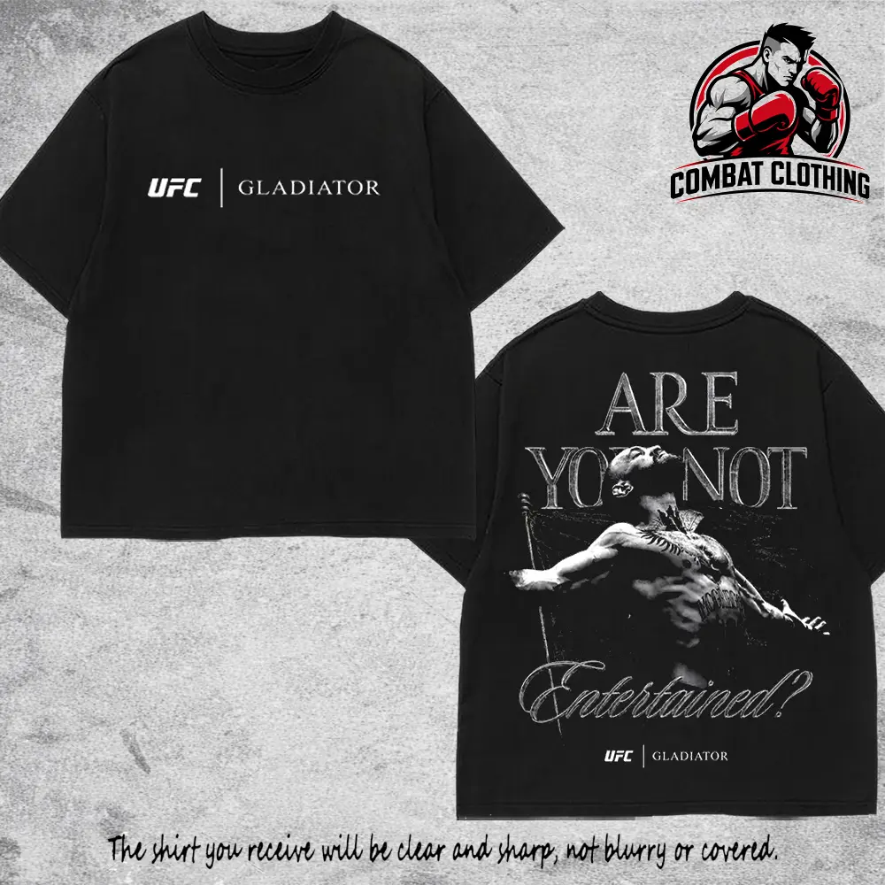 Men's UFC Gladiator Theme Graphic Print T-Shirt - Are You Not Entertained Tee, Roman Warrior Design, MMA Fight Night Wear, Combat Sports Streetwear Outfits, Vintage Fighter Style, Machine Washable Black Fan Gift