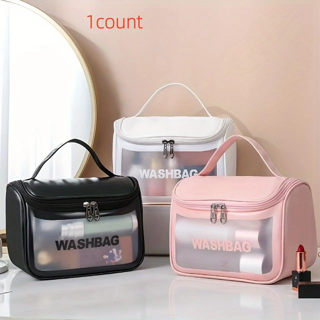 Waterproof Toiletry Bag, 1 Count Clear Makeup Cosmetic Organizer with Handle, Travel Toiletry Bag for Indoor & Outdoor, Travel Cosmetic Bags, Portable Cosmetic Bag, Makeup Storage Bag, Cosmetics Bag, Travel Makeup Pouch