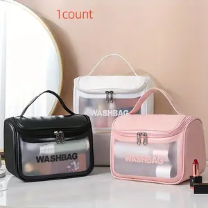 Waterproof Toiletry Bag, 1 Count Clear Makeup Cosmetic Organizer with Handle, Travel Toiletry Bag for Indoor & Outdoor, Travel Cosmetic Bags, Portable Cosmetic Bag, Makeup Storage Bag, Cosmetics Bag, Travel Makeup Pouch