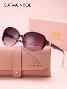 CATMONROE Oversized Gradient Sunglasses For Women Uv400 Protection, Rhinestone Decor, Stylish Pink Purple Shades For Daily, Travel & Summer Outdoor
