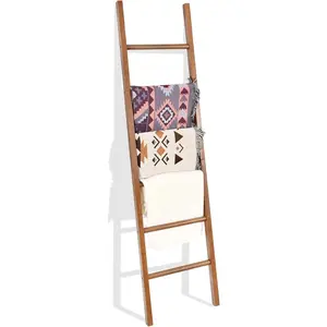 6ft Blanket Ladder, Solid  Towel Ladder, Rustic Decorative Ladder for Blankets, Farmhouse Wooden Quilt Rack for Living Room & Bathroom