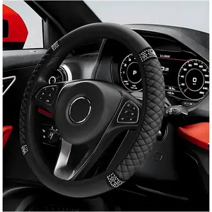 Bling  Steering Wheel Cover, 15 Inch Sparkly Rhinestone Soft Leather Steering Wheel Protector, Non-Slip Universal Auto Elastic Steering Wheel Covers for Women Girls (Black)