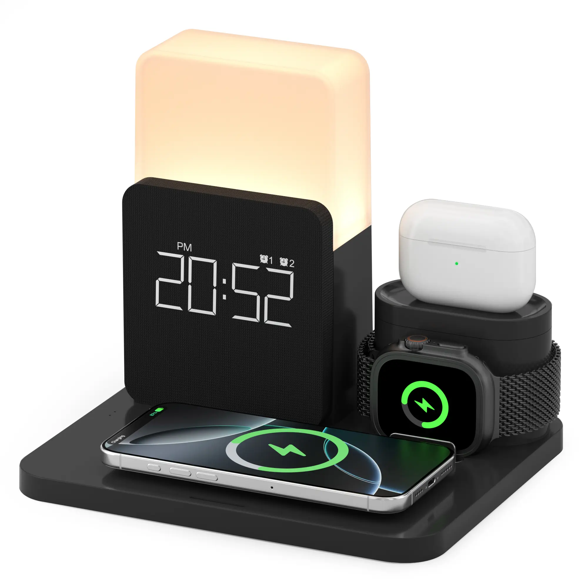 YOUR DESKTOP UPGRADE! 3-Device Wireless Charger (Phone, Watch, Earbuds) + Phone Stand & Ambient Glow - Clutter-Free Charging Station magnetic phone holder