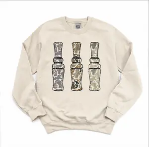 Retro Camo Duck Calls Unisex Crewneck Sweatshirt, Duck Camo Hunting Sweater, Duck Hunt Casual Wear Top Love Printed