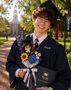 Graduation Crochet Bouquet Gift – Handmade Flower & Doll Bouquet for Seniors, Thoughtful Keepsake Graduation Present