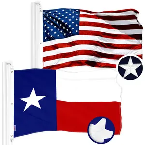 G128 Combo Pack: American USA Flag 5x8 Ft & Texas TX State Flag 5x8 Ft | Both ToughWeave Series Embroidered 300D Polyester, Embroidered Design, Indoor/Outdoor, Brass Grommets