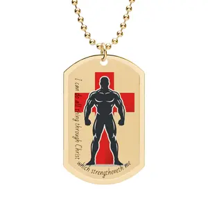 I can do all things through Christ, Muscular Silhouette with Red Cross Dog Tag