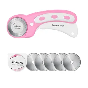 Headley Tools 45mm Fabric Rotary Cutter with 5pcs Extra Blades, Ergonomic Handle Rolling Cutter with Safety Lock for Fabric, Crafting, Sewing, Quilting, Pink