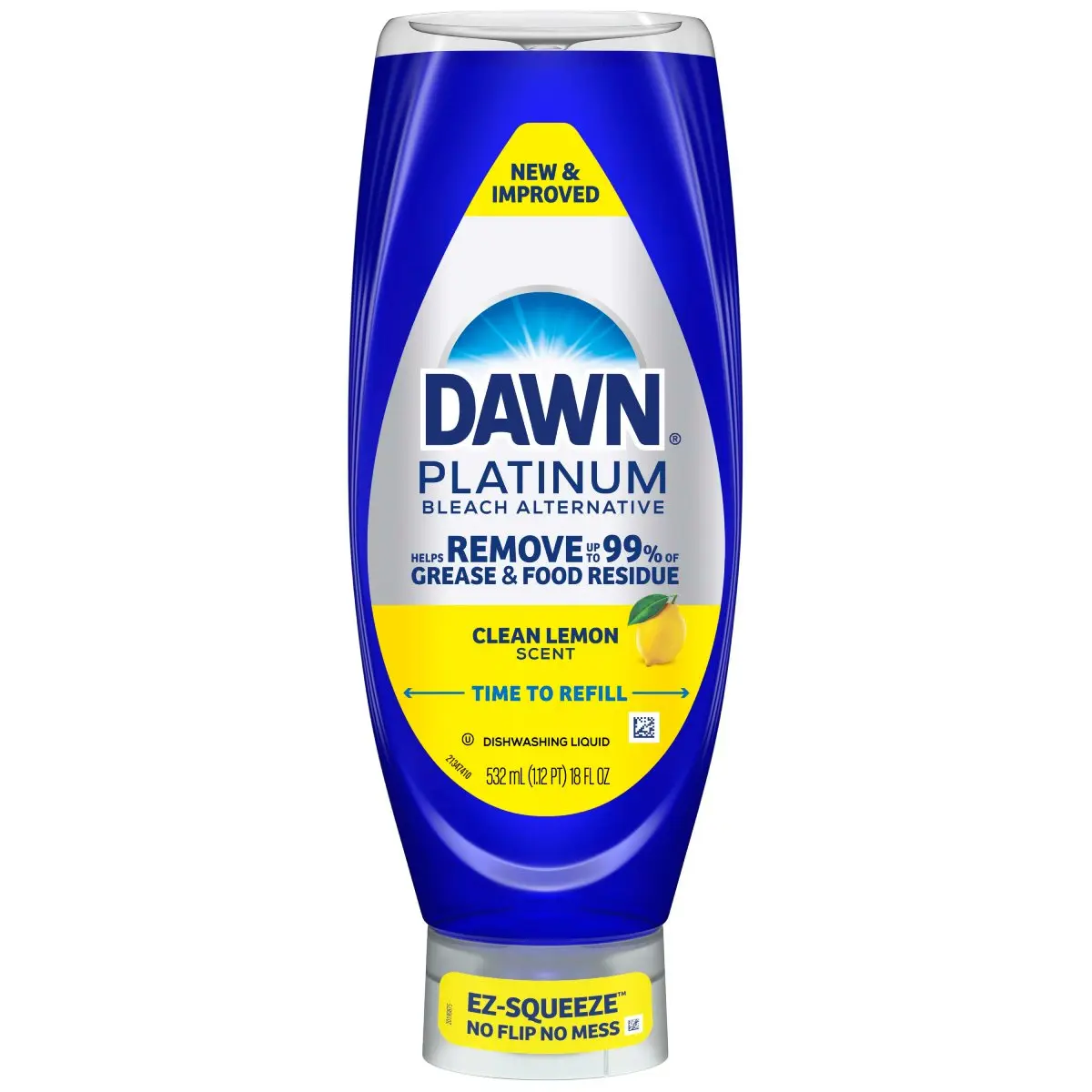 Dawn Platinum Bleach Alternative EZ-Squeeze Dish Soap, Dishwashing Liquid, Clean Lemon, 18 fl oz
