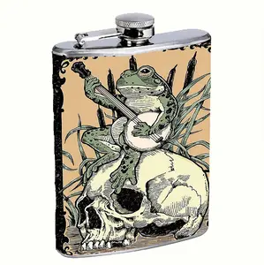 Skull Frog Playing Banjo 8oz Stainless Steel Flask