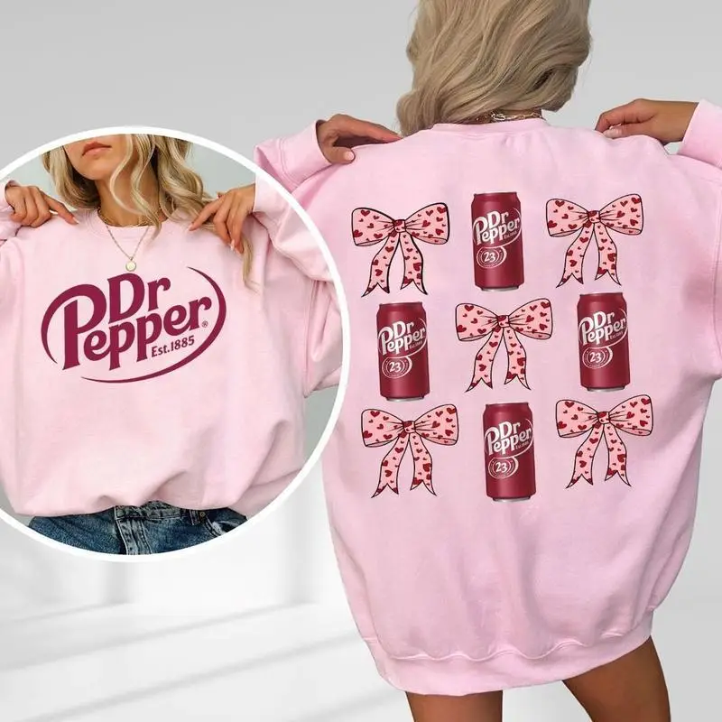 Dr Pepper Coquette Bow Pink Sweatshirt T-Shirt Hoodie, Retro Soda Dr Pepper Gifts for Her, All Sizes Colors for Men and Women, Gift for Women, Gift f