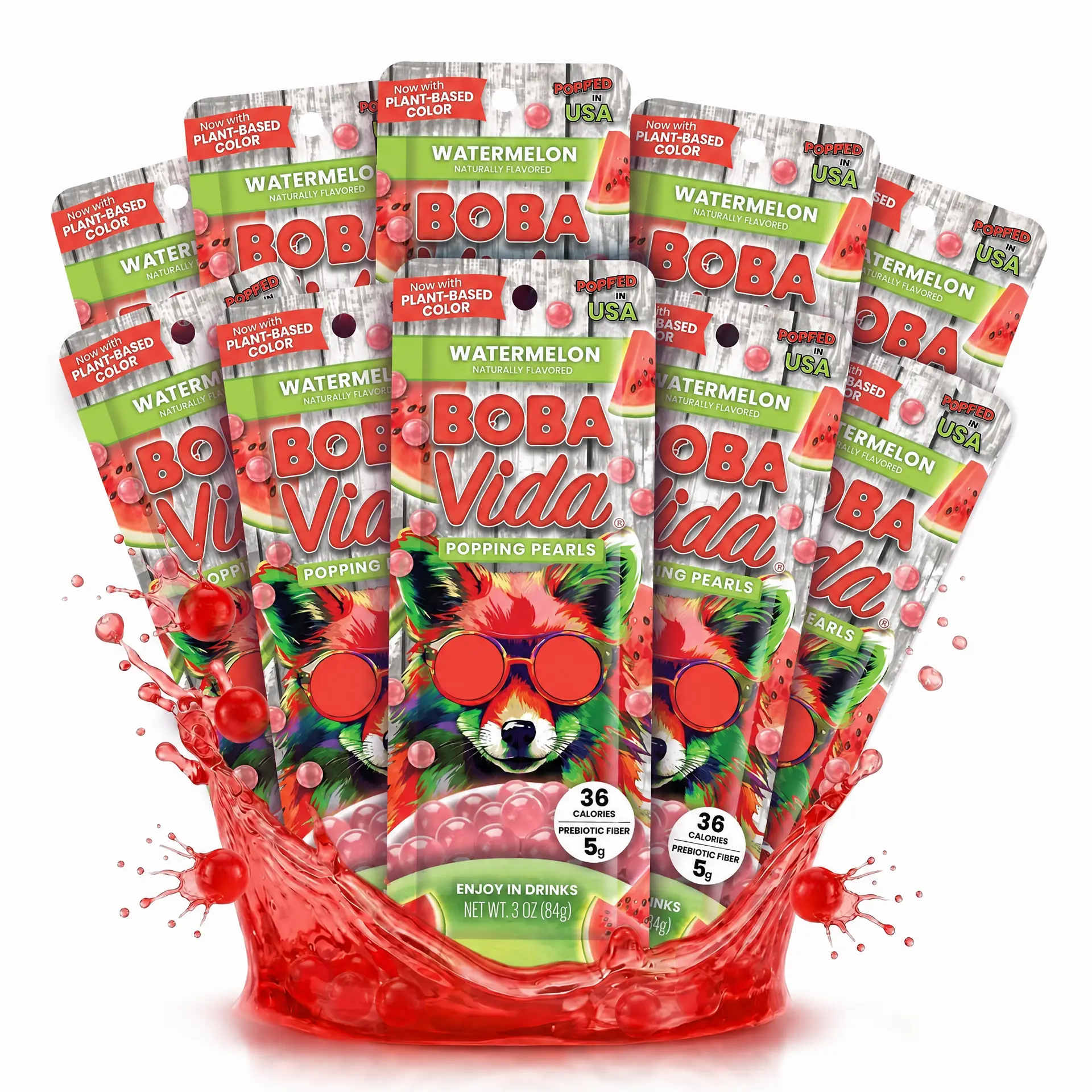 BobaVida Watermelon Popping Boba Pearls, 10 Pouches to Share – Drinks & Cocktail Garnish, Boba Tea Toppings, Tapioca Pearl Alternative, Gluten-Free, Prebiotic Fiber, Ready-to-Use