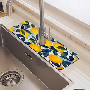 Lemon Pattern Faucet Mat, 1 Count Waterproof Durable Rubber Splash Guard, Non-slip Kitchen Sink Mat, Home Supplies, Splash Pad