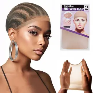 Wig Cap, Nylon Wig Caps, 2Pcs Stocking Wig Caps for Women Nude,Invisible and Sheer Breathable Ultra-thin Stretchy Stocking Caps for Lace Front Wigs,Skinlike HD Wig Cap,Summer Wear Comfortable Wig Cap