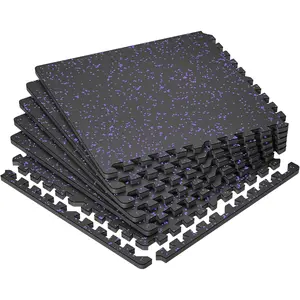 0.79'' Extra-Thick Exercise Equipment Mats, 6 count 24 Sq Ft Rubber Top Floor Tiles with High Density EVA , Interlocking Gym Flooring for  Gym, Protective Workout Mat, Black/