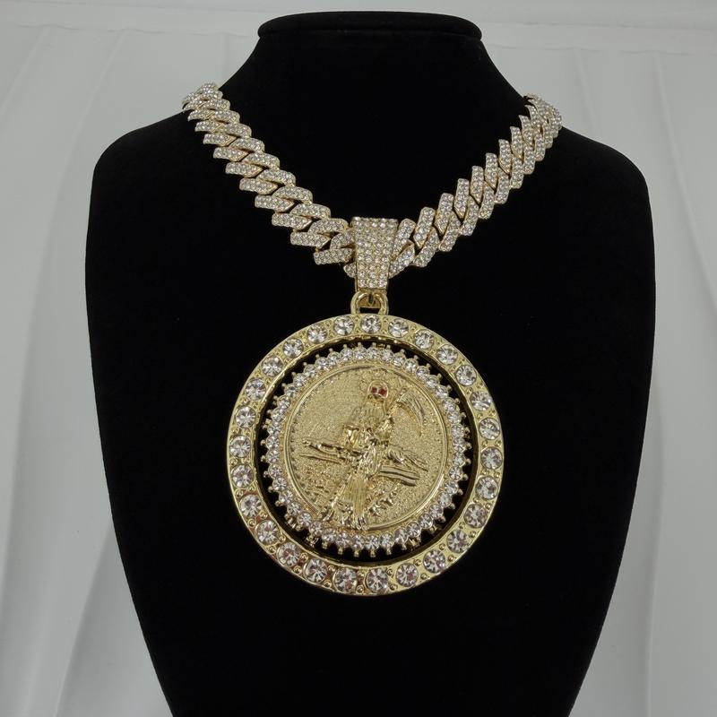 Spinning Coin Centenario 14k Gold Plated Necklace with Medal Pendant CZ Stone 24" Chain Rotatable Centenario