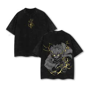 [KST] Zenitsu Agatsuma x Kimetsu no Yaiba (Demon Slayer) Thunder Breathing Anime Double Printed Vintage Washed Tee , Gift For Anime Fan, Anime Lover