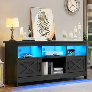 Yitahome Farmhouse TV Stand for TVs Up to 65 Inch, Entertainment Centre with Power Outlet, TV Shelf with Storage Cabinet, Television Stands for Living Room, Media Console, 59"