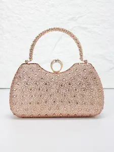 Full rhinestone ladies evening bag, metal handbag, party clutch, elegant bags, fashionable handbag, rhinestone ring closure, with long shoulder strap can be shoulder crossbody bag, suitable for weddings, proms, formal occasions