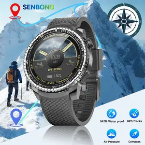 SENBONO Smartwatch 5ATM Water Resistance GPS Compass Altimeter Multiple Sports Modes Professional Outdoor Watch 1.43-inch 466×466 HD Screen Men's Sports Smartwatch