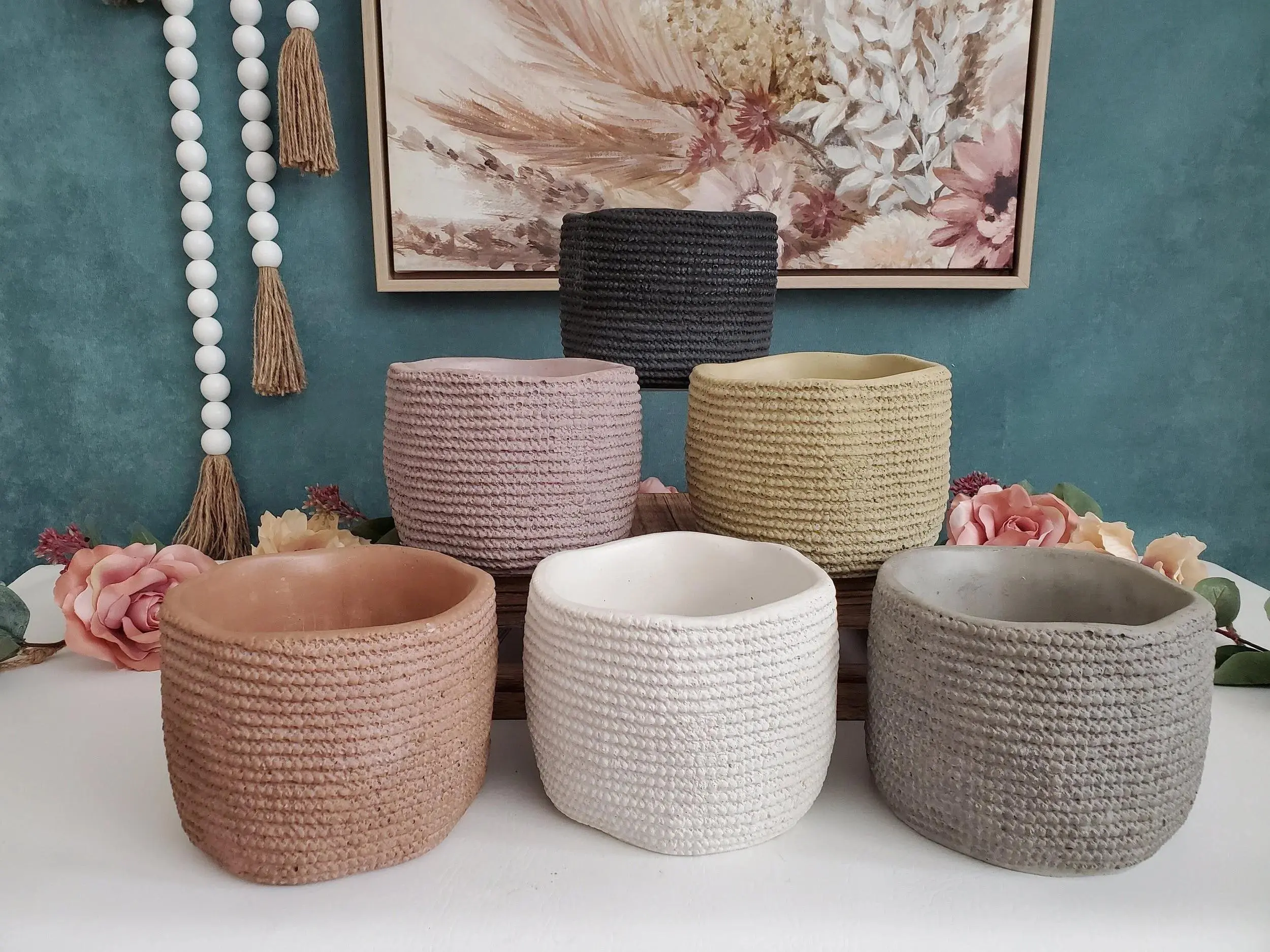 Large Wicker Concrete Planter